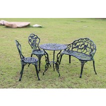 야외 정원 펜션 주물 테이블 세트 로즈주물4인세트, 청록