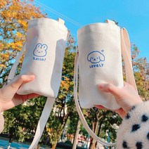 소풍 준비물 텀블러백 캔버스 보틀 크로스백 어깨끈 캔버스 어린이보틀파우치 가방 보관백, 곰