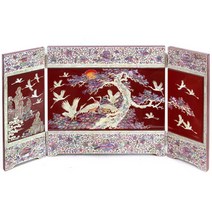 고급나전 장식용 송학 입체3폭병풍 적대(장태복)