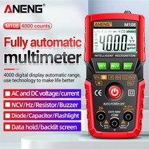 계측기 aneng m107m108 mini digital multimeter 4000 count acdc electric instrument tester auto digital, 블랙 m108