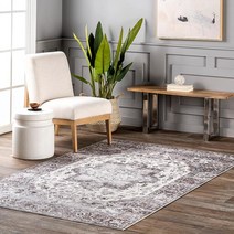 NuLOOM Ari 색이 바랜 얼룩 방지 세탁기 세탁 가능한 부분 러그 2.4 x 3m(8 x 10피트) 그레이