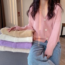 단추 비비드컬러 가오리핏 기본 니트볼레로 숏 겨울 가디건 카디건 사무실 뽀글이 여자 집업 카라 여성 아가일 아우터 오버핏 세미 배색 크롭 할머니 교복 브이넥 골지
