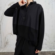 벅시루 여성 항아리 카라 반오픈 배색 긴팔티
