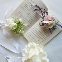 남자 부토니에르 조화 코르사주 웨딩악세사리 장미 은방울꽃 라벤더 부토니아 코사지, 화이트 라넌장미 부토니에