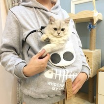맨투맨 고양이 슬링백 캥거루 주머니 산책 외출 후드 점퍼, D타입L