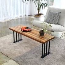 [해찬솔원목이야기] 해찬솔 티크원목 거실 소파 테이블 1200-as/벤치의자/원목테이블/다, 다리색상:블랙다리