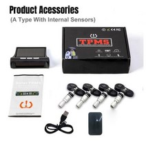 자동차 TPMS 타이어 압력 모니터링 시스템 태양광 디지털 LCD 디스플레이 자동 보안 경보 외부 센서, CHINA_Internal Sensors | Black