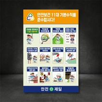 안전보건 11대 기본수칙 건설업 안전점검 표지판 주문제작, 400×600, 스티커