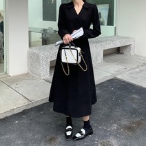 채윤러브 chaeyoon love 추동 여성 배색 캐주얼 긴팔 셔츠 롱 원피스