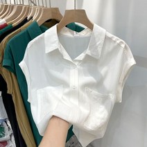 WZC 봄 여름 여성 반팔 셔츠 무지 카라 투포켓 루즈핏 빅사이즈 남방 상의 7가지 컬러