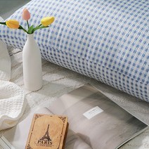 단잠 시어서커 시원한 여름 등받이 허리쿠션 침대헤드 대형등쿠션 커버(커버만1장), 체크-블루