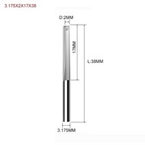 1개 3.175mm 4mm 6mm 8mm 2 개의 플루트 스트레이트 슬롯 엔드 밀링 커터 목재 CNC 조각 카바이드 공구, 07 3.175X2X17X38