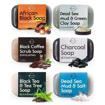 O Naturals 블랙 비누 6개 - 여성 및 남성용 바 비누 남성용 비누 바 모이스처라이징 시어 버터가 함유된 아프리칸 블랙 비누 숯 비누는 여드름 피부에 도움 남성 및