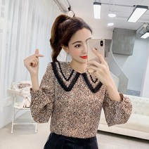 블라우스셔츠스타일 부스지다 플라워 여성 봄계절 러블리 스윗 플랫카라 긴팔블라우스 호피 와이셔츠 636575541