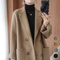 PINKFUL 겨울 기모 미디엄 롱 이중 단추 트렌치코트