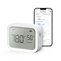 LEVOIT 스마트 온도 습도 센서 가정용 습도계 실내 온도계 Aura 조절기와 함께 작동 대형 LCD 디스플레이 Vesync 앱 제어 알림 기능 화이트
