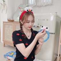 쿠키몬스터 엘모머리띠 캐릭터 헤어밴드 졸업사진컨셉 커플템 (블루/레드), A - 블루