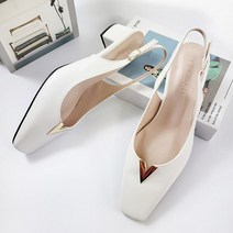 구두모모 버즈 v포인트 스퀘어토 슬링백 펌프스 (4cm)