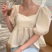 러블리 퍼프 하트넥 블라우스