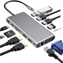 usb허브 c타입허브 호환 트리플 디스플레이 USB C 허브 듀얼 모니터 어댑터 노트북 2 HDMI 4K VGA + 이더넷, 01 12 in 1