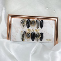 네일더예쁨 블랙 마블 v컷스톤 화려한 젤 네일 붙이는 셀프 인조 손톱 수제네일팁, L, 유광, 롱오발