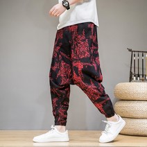 남자점프수트점프슈트작업복멜빵작업복 스타일 남성 코튼 린넨 하렘 바지 스트리트웨어 캐주얼 조깅 하라주쿠 탄성 허리 대형, [02] Chinese Size L, [01] Red