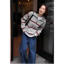 스트라이프 반집업 터틀넥 후드 코트 스웨터 여