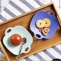 용품 어린이 반찬기 손잡이 캠핑 핸들 플레이트 그릇 소 식기 칠린 사각 앞접시, 민트