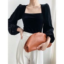 여성벨벳 스퀘어넥 퍼프 슬리브 긴팔 티셔츠