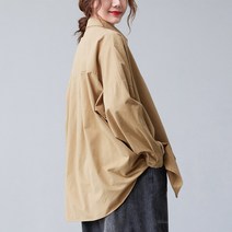 아이엠몽 여성용 카라넥 빈티지 와이드 루즈핏 셔츠