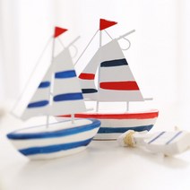 미니 스트라이프 철제 요트 1P-여름 장식 다양한 색상 미니 요트 보트 배 모형 철재 여름데코 바다장식 인테리어 소품, 블루