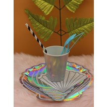 기념일 파티 일회용 식기세트 생일 피크닉 용품 인어 어린이 접시 특수 쉘 조가비 종이, 정장