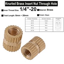 5Pcs 1/4 "-20 황동 핫멜트 인서트 너트 사출 성형 널링 나사 삽입 스루 홀 임베디드 Nutsert OD9mm, 05 20mm, 01 1-4-20 (5Pcs)