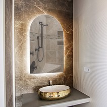 LED 간접 - 무테 아치형 디자인 거울 - 3색변환 터치스위치 LED 간접 조명 거울 현관 거실 욕실 화장대 세면대 미용실 인테리어 스마트 디밍 디자인 거울, LED 조명없슴