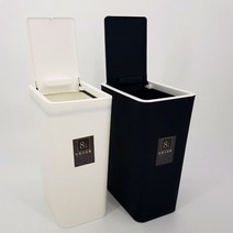원터치 사각 수직 오픈 휴지통 가정용 사무용 화장실 다용도 쓰레기통 8L + 비닐봉투 고정 거치틀 탑재, 블랙