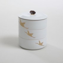 토정가 백자 금학 3단 합, 화이트+금장+자수정