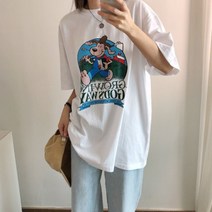 퍼니걸스 6469 박시핏 라운드 레터링 강아지 나염 프린팅 반팔 티셔츠 여성의류
