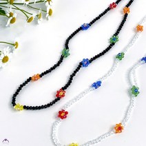 pkpj [무배]크리스탈 원석 꽃비즈 블랙화이트 마스크줄 목걸이 3color