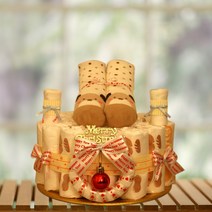 기저귀 케익 1단 화이트 - 하기스 기저귀 20개+캐릭터 양말+무형광 손수건 포함 완성품, 여아용, 3단계 백일이후용