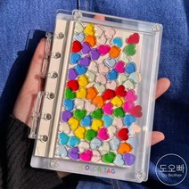 도오빠 젤리북 A7 여성 쉐이커 다이어리 커버 아크릴 6공 바인더 투명 표지 속지 포함, 하트