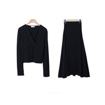 퍼니걸스 6295 긴팔 랩 티셔츠 밴딩 롱 스커트 세트 여성의류