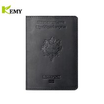 Kemy- 가죽 여권 커버 프랑스 크레이지 호스 카드 홀더 비즈니스 이중 언어 케이스