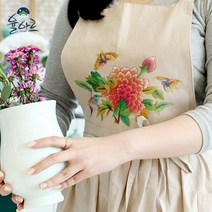 민화도안이그려진 공방앞치마 어린이집교사앞치마 빅사이즈앞치마 교사앞치마 주방앞치마, 모란도 핑크