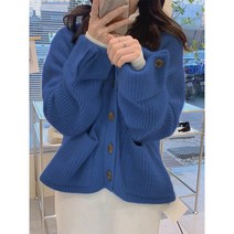 오버클래쓰 여성 가디건 아우터 자켓 긴팔 무지 니트 브이넥 크롭