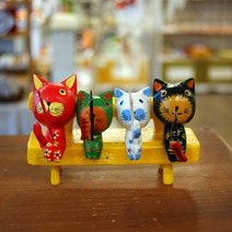 고양이 인형 노란벤치 낚시 고양이 가족 4마리 세트 장식 소품 집 꾸미기 카페 매장