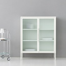 마켓비 OFFICY 유리캐비넷 2문 수납장(화이트/다크그레이) 거실수납장 철제캐비넷 3단, 화이트