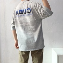 미르미르 남자 오버핏 쿠바 프린팅 여름 7부 반팔 티셔츠
