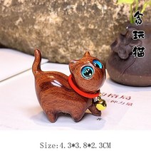 우드카빙 귀여운 나무 조각 카와이 고양이 동상 백단향 방 동물 장식 목각, 02 B