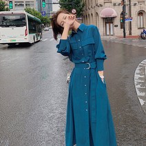위위브렌 여성용 캐주얼 고급스런 긴팔 버튼 원피스 롱 셔츠