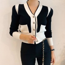 [랜덤플레이] 배색 하이 포켓 브이넥 숏 가디건